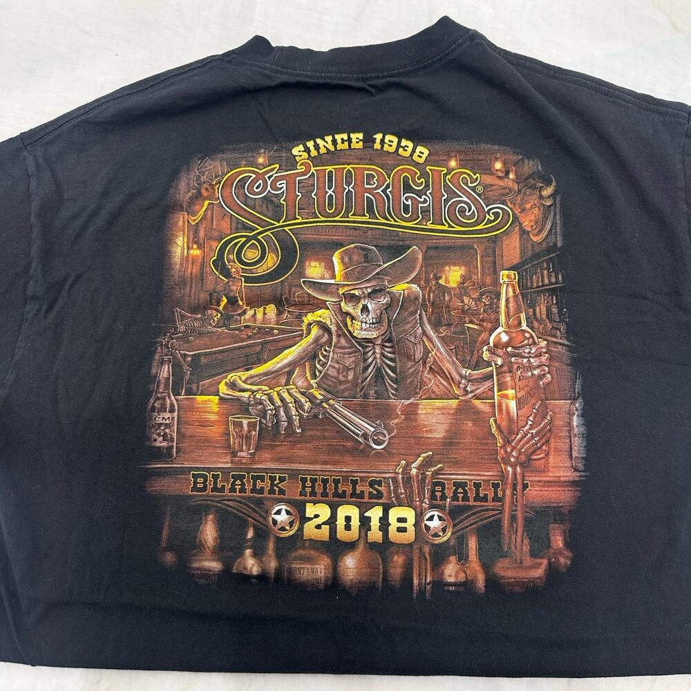 Sturgis 2018 78th Black Hills Motorcycle Rally T-Shirt Men’s XL Skeleton Cowboy